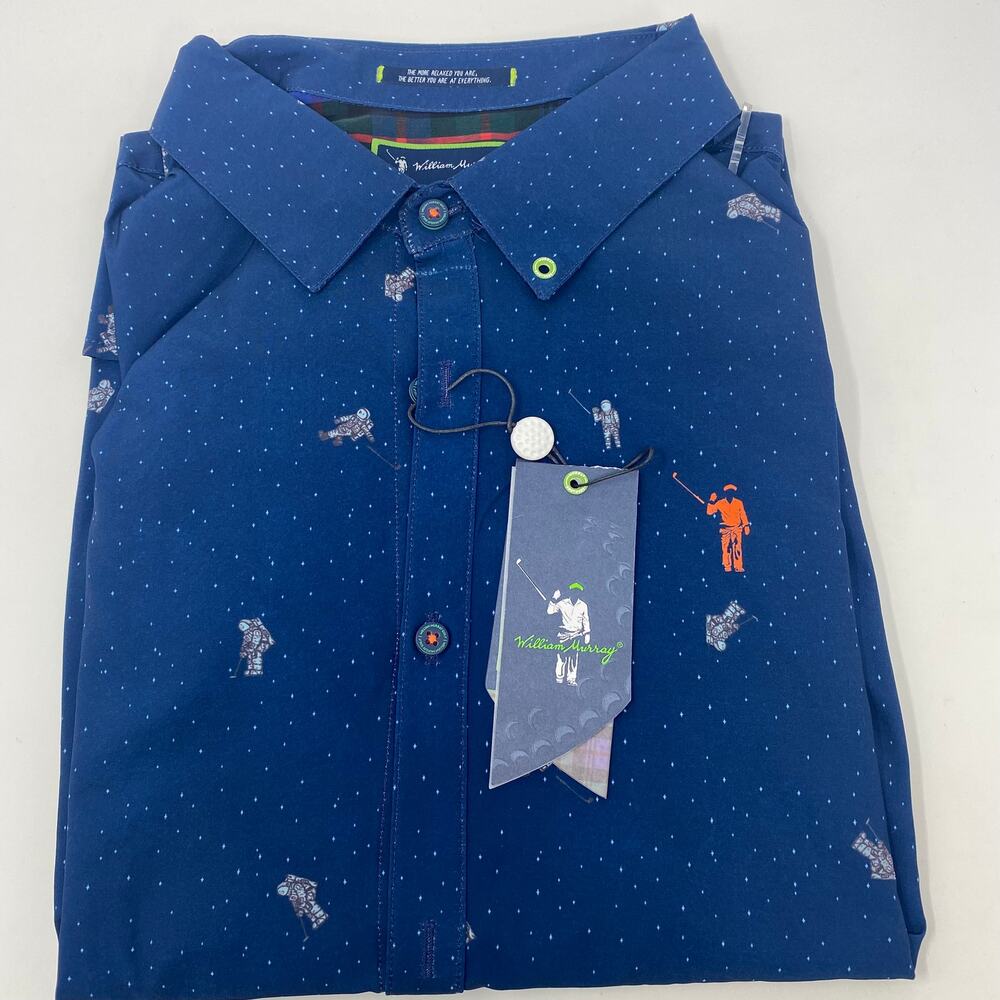 William Murray Large Blue Astronaut Pattern Long Sleeve Button Down Shirt NWT